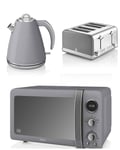 Digital Microwave Kettle Toaster GREY Set  3kW 1.5L Jug 4 slice Swan Retro