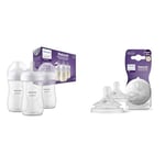 Philips Avent Lot de 3 biberons à Réponse Naturelle de 260 ml sans BPA & Avent Lot de 2 tétines pour biberon à Réponse Naturelle 0% BPA, Débit 4 pour Bébé de 3 mois + (modèle SCY964/02)