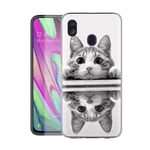 Pnakqil Samsung Galaxy A40 Phone Case, Transparent Clear with Pattern Shockproof Flexible Gel TPU Silicone Ultra-thin Protective Back Cover for Samsung GalaxyA40 Smartphone, Cat 01