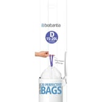 Brabantia IdealFit Bin Liners (Size D/15-20 Litre) Ideal Quality Thick Plastic Trash Bags with Tie Tape Drawstring Handles (20 Bags)