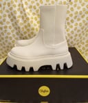 Buffalo Flora Chelsea Hi Vegan Women's Cream Platform Boots - Size 6.5uk New