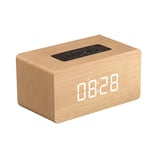 Wooden Clock Bluetooth Speaker, Multifunctional Computer Alarm Clock Sound, with 1500mAh Rechargeable Battery, Support Hands-free Calling, TF Card USB Playback, 3.5MM Audio Input, FM Radio