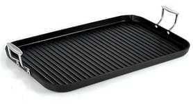 NutriChef 20"x13" Stove Top Grill Pan - Double Burner, Cast Iron Hard-Anodized Non stick Grill & Griddle Pan