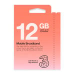 Three Mobile Pay As You Go Mobile Broadband 12 GB data SIM
