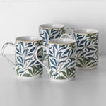 Set of 4 Dark Blue Floral Coffee Mugs 310ml William Morris Willow Bough Tea Cups