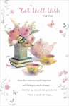 Tea & Floral Get Well Wish From The Gibson Range Embossed With Gold Foil Finish