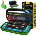 Orzly Etui pour Nintendo Switch Lite, Deluxe Housse Rigide de Rangement Zippée en Matériau Durable Anti-Choc pour la Console Nintendo Switch Lite (2019) et Ses Accessoires - Vert