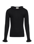 Pullover Rib Knit Tops T-shirts Long-sleeved T-shirts Black Creamie