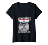 Miniature Schnauzer Dog Netherlands Flag Sunglasses V-Neck T-Shirt