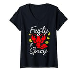 Womens Feisty And Spicy Crawfish Funny Boil Cajun Crawfish Festival V-Neck T-Shirt