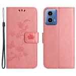 Läderfodral Fjärilar Motorola Moto G04 Rosa