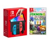 Nintendo Switch OLED (Red & Blue) & Pikmin 4 Bundle, Red,Blue
