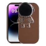 iPhone 14 Pro Fleksibelt Plast Deksel med 3D Astronautfigur og Kamerabeskyttelse - Brun / Gull