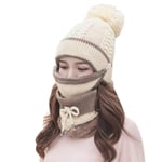 Starall 3 in 1 Winter Knitted Beanie Hat and Scarf Set,Women Warm Scarf Set Thickend Knitted Hat Scarf Face Cover Pom Pom Cap for Indoor and Outdoor Sports (Beige) (Beige)