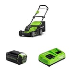 Greenworks Cordless Lawnmower 40V 41cm Incl. Battery 5Ah and Fast Charger, Up to 600m² Mulching 50L 6-Position Height Adjustment G40LM41K5