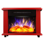 JHSHENGSHI Electronic Fireplace - Electric Stove with 3D Flame Effect on Wood and 2 Heat Settings (900 W / 1800 W) - Portable Home Heater