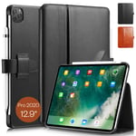 KAVAJ Case Leather Cover London works with Apple iPad Pro 12.9" 2020 Black Genuine Cowhide Leather with Pencil Holder Supports Apple Pencil Slim Fit Smart Folio