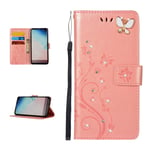 For Galaxy A40 Case, Samsung Galaxy A40 Leather Case Wallet Flip Cover Bling Diamonds Design Holster Case With Pocket ID Credit Card Holders/Cash Slots Case Cover (Samsung Galaxy A40,Rose Gold)