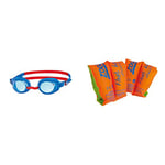 Zoggs Kids' Ripper Junior Swimming Goggles Anti-fog And UV Protection, Blue, Red, Tint, 6-14 Years & Children's Safe Float Arm Bands, Orange, 3-6 Years up to 25 kg