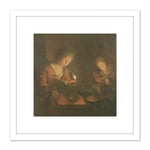 Schalcken Fire And Light Candle Coals Painting 8X8 Inch Square Wooden Framed Wall Art Print Picture with Mount