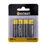 NextBatt Batteri AA/LR6, 1.5V, Alkaliskt - 4-pack