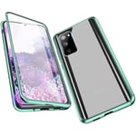 Case for Samsung Galaxy S20 FE Magnetic Cover with Camera Lens Protector 360° Metal Bumper Transparent Front and Back Tempered Glass One-piece Design Full Body Protective Flip Cover,Green