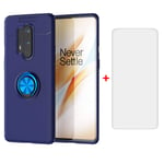 Phone Case for Oneplus 8 Pro with Tempered Glass Screen Protector Magnetic Rugged Metal Ring Stand Accessories Kickstand Shockproof Silicone Slim Oneplus8pro one+ 1Plus 8 1+ 1+8 5G oneplus8 Cases Blue