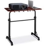Relaxdays - Table ordinateur portable hauteur réglable HxlxP : 110 x 100 x 50 cm roues bout de canapé lit bois, rouge