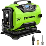 Greenworks G24IN Compresseur à Air Portatif, Gonfleur Dégonfleur Sans Fil,11 Bars, Basse ou Haute Pression, Arrêt Automatique, 3 Adaptateurs,Tuyau 0,5m, SANS Batterie Ni Chargeur 24V, Garantie 3 Ans