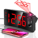 Projection Alarm Clocks Bedside, Digital Clock with 180° Rotatable Projector, 3-