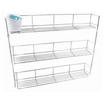 The Home Fusion Company Spice Rack Cupboard Door or Wall Mounted Chrome Storage 3 Tiers Up To 24 Jars