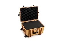 B&W Outdoor Transport Case Type 6800 Desert Tan with Cube Foam, Trolley Suitcase, Ideal on Tour - Waterproof according to IP67 Certification, Dustproof, Shatterproof and Indestructible, Desert Tan,