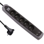 Electraline Gummy 35619 Bloc Multiprise 5 prises et 2 USB avec interrupteur - couverture en silicone antidérapant - câble 2 mt - fiche plat