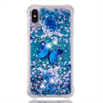 iPhone XS MAX Case Creative Flowing Liquid Floating Phone Case Soft Silicone Cover Blue Bling Shiny Glitter Crystal Clear Bumper for iPhone XS MAX, Blue Butterfly