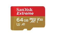 Carte Mémoire MicroSDXC SanDisk Extreme 64 Go + Adaptateur SD jusqu'à 100 Mo/s, Classe 10, U3, V30, A1, FFP
