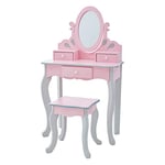 Teamson Kids Princess Rapunzel Wooden 2-pc. Play Vanity Set With Three Storage Drawers, Rotating Oval Mirror and Matching Stool to Play Dress-Up, Princess or Beauty Salon, Pink and Gray