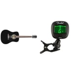 Fender CD-60 Dreadnought V3 DS Acoustic Guitar, Walnut Fingerboard, Black & FT-1 Pro Clip-On Tuner, For Electric, Acoustic & Bass Guitars & Ukuleles, Black