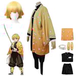 Halloweenfest Demon Slayer Agatsuma Zenitsu Cosplay Party Kostym Outfits Anime Set Gåvor Outfits with Wig S