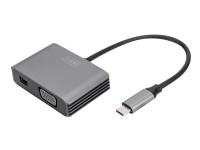 DIGITUS - Videokort - 24 pin USB-C (hane) till HD-15 (VGA), Mini DisplayPort (hona) - DisplayPort 1.4 - 20 cm - 4K30Hz stöd - rymdgrå
