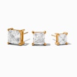 Claire's Gold-Tone Stainless Steel Cubic Zirconia 5MM/6MM/7MM Square Stud Earrings - 3 Pack