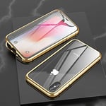 Étuis pour téléphone cellulaire, for iPhone XS Max Ultra Slim Double Sides magnétique Adsorption Cadre Angulaire en Verre trempé Aimant Flip Case (Couleur : Or)