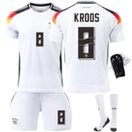 Tyskland Hemma EM 2024 Jersey Fotbollströja Barn Herr Kit Nr.8 KROOS With socks+protective gear 24
