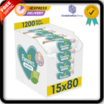Pampers Sensitive Baby Wipes 15 Packs of 80 = 1200 Baby Wet Wipes, Unscented UK