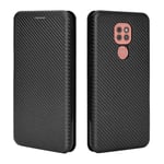 HAOTIAN Case for Motorola Moto G9 Play Flip Wallet Cover with [Card Slots], Anti-Scratch Carbon Fiber PC + Shockproof TPU Inner Protective + Ring Stand Holder. Black