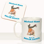 Boys Born to Break Dance Personalised Fun Break Dancing Mug and Coaster Gift Set (Brown Hair White Skin)
