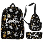 YANGPP Cookie 3D Digital Color Printing Backpack Set Sac À Dos Messenger Bag Pen Case-34 Styles, Taille Unique