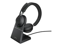 Jabra Evolve2 65 MS Stereo - Micro-casque - sur-oreille - Bluetooth - sans fil - USB-A - isolation acoustique - noir - avec support de chargement - Certifié pour Microsoft Teams