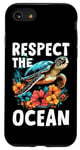 Coque pour iPhone SE (2020) / 7 / 8 Respect The Ocean Sea Turtle Surfer Plongée Fleurs