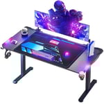 Himimi Bureau Gaming LED, 180 x 70 cm Grande Bureau Gamer, Bureau Informatique Ergonomique avec Table Gaming en Fibre de Carbone, Rangement,Tapis de Souris, Porte-gobelet et Crochet pour Casque, Noir