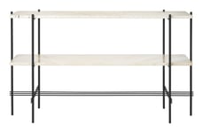 TS Console Rectangular 2 Racks - Neutral White Travertine/Black Frame